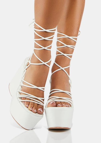 White Nolia Lace Up Platform Wedges