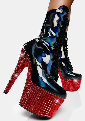 Black Holo Bejeweled-1020-7 Platform Heels