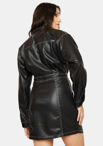 Not Easily Amused Vegan Leather Shirt Dress