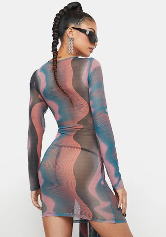 Muted Mood Wavy Print Mini Dress