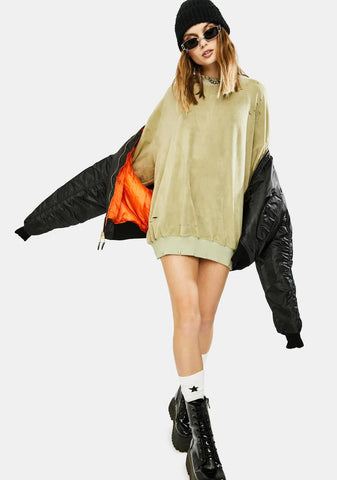 Sage Oversized Distressed Sweatshirt