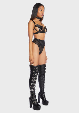 Bondage Stripe 2 Piece Choker Lingerie Set