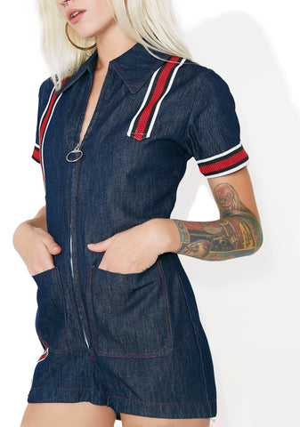 Denim Sporty Stripe Romper