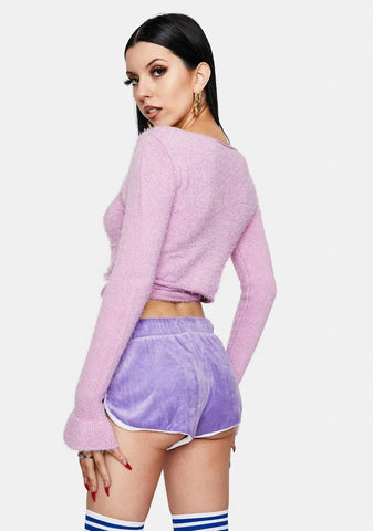 Lilac My New Ensemble Velour Booty Shorts