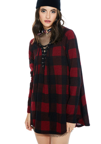 Kickback Plaid Lace-Up Hoodie