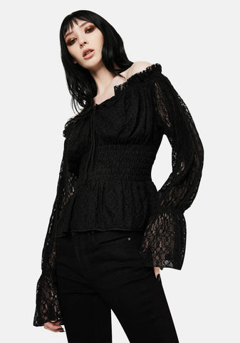 Lace Flute Sleeve Off The Shoulder Top