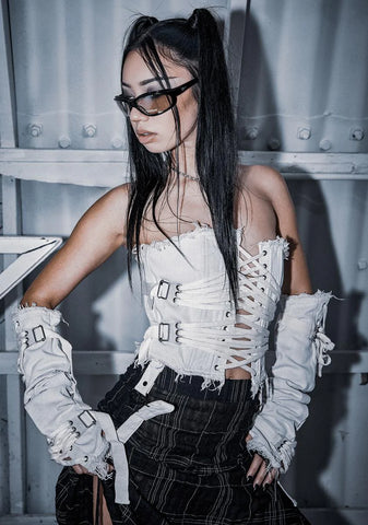 Distortion Lace-Up Corset And Gloves Set