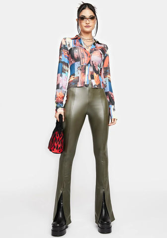 Olive I'm Pumped Up Vegan Leather Pants