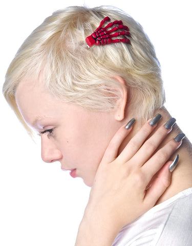Skeleton Bone Hands Hair Slides - Pink