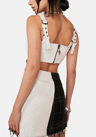 Distortion Patchwork Lace-Up Skirt