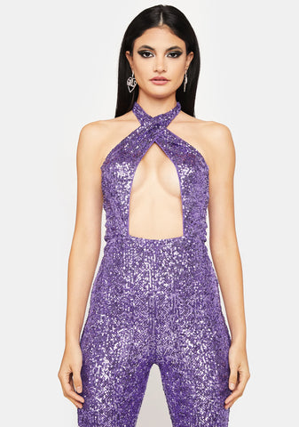 Lilac All Night Long Sequin Jumpsuit