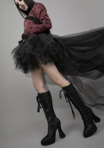 Paint It Black Satin Knee High Boots