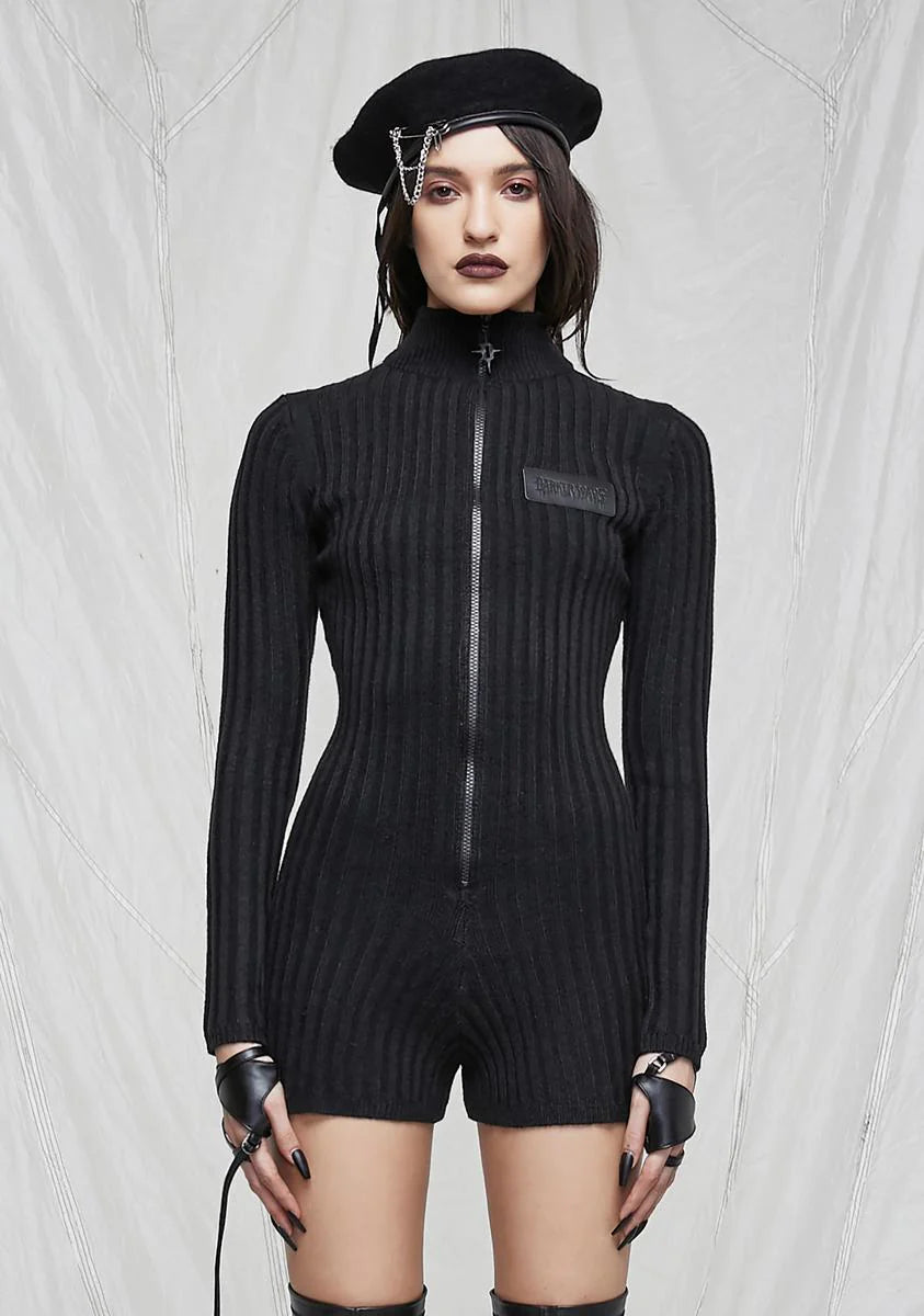 Synth Zip-Up Sweater Romper