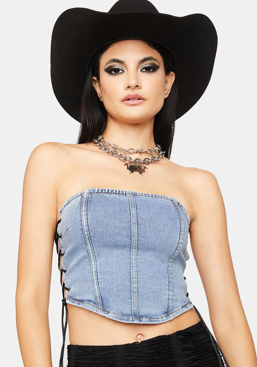 Straight Face Denim Corset Top