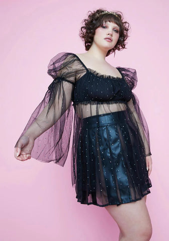 Divine Elf Priestess Rhinestone Tulle Crop Top