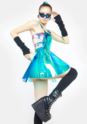 Aqua Gurl Hologram Overall Dress