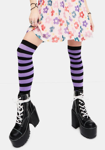 Lavender Playful Lane Striped Thigh High Socks
