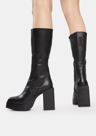 Snare Leather Squared Toe Platform Boots