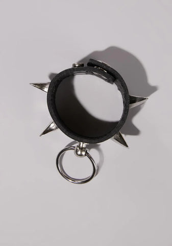 Spiked O Ring Vegan Leather Wrist Cuff