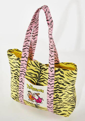 x The Flintstones Neon Yellow Tiger Tote Bag