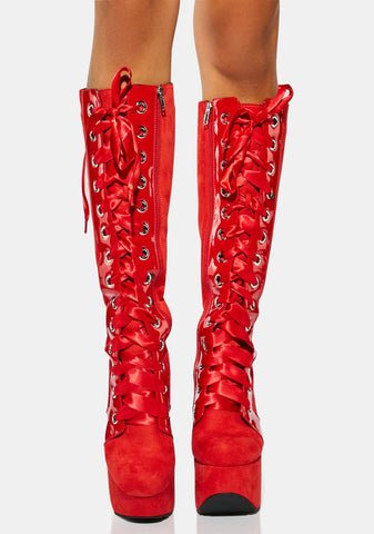 Satin Sheets Knee High Platform Boots