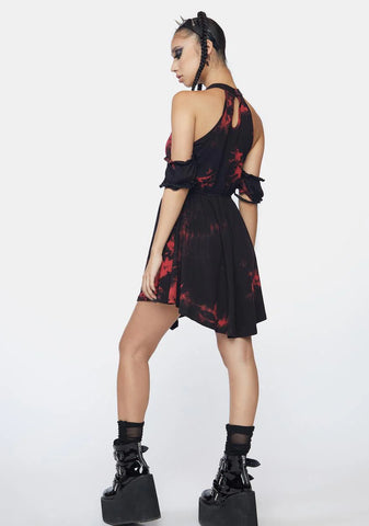 Off Shoulder Bleach Dye Choker Dress