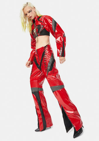 Red Patent Sneaker Moto Trousers