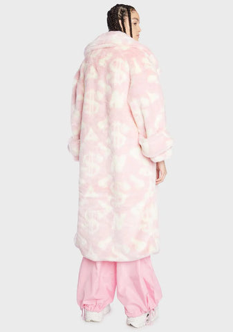 Pink Dick Dollar Faux Fur Coat