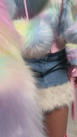 Candy Blossom Faux Fur Hoodie - Pastel