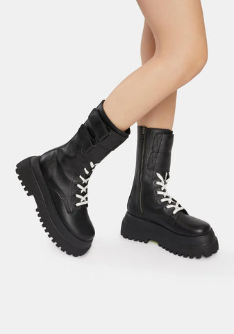 Snare Velcro Strap Leather Combat Boots