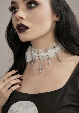 Ivory Rose From The Dead Lace Choker