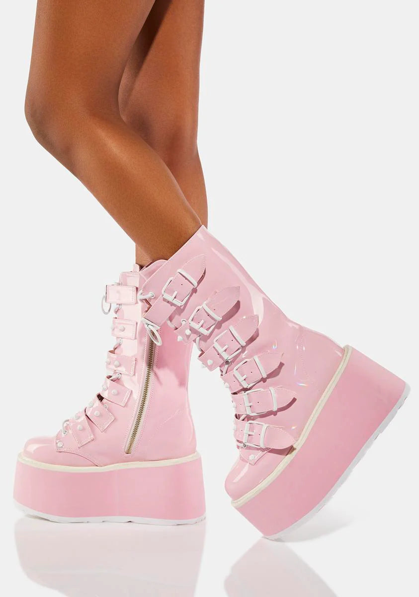 Pink Holographic Prizm Heist Buckle Boots
