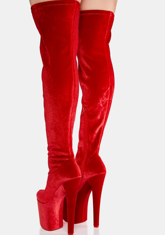 Red Velvet Twerk Platform Boots