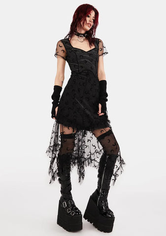Moon Mesh Overlay Mini Dress