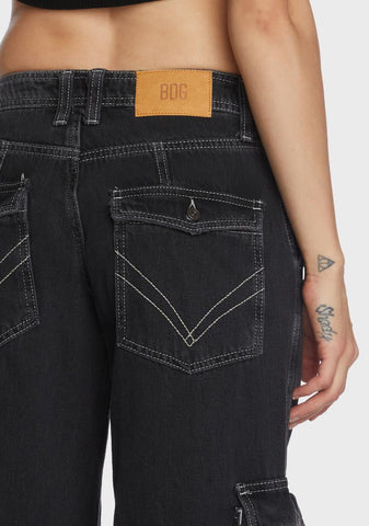 Low Rise Puddle Cargo Jeans - Black