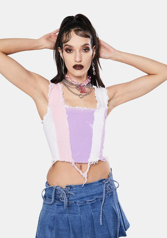 Pastel Patchwork Denim Corset Top