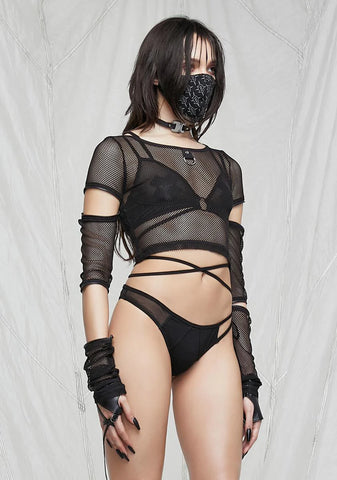Synth Zipper Sleeve Fishnet Crop Top