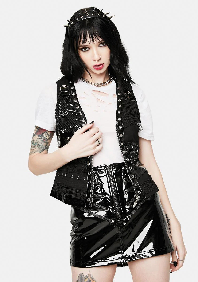 Faux Leather Studded Vest Top