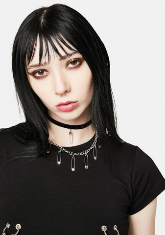 Last Warning Safety Pin Layered Necklace