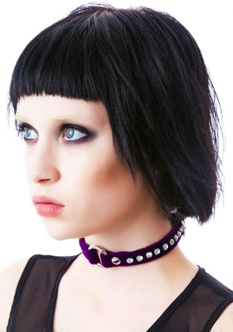 O Face Velvet Crystal Choker - Purple
