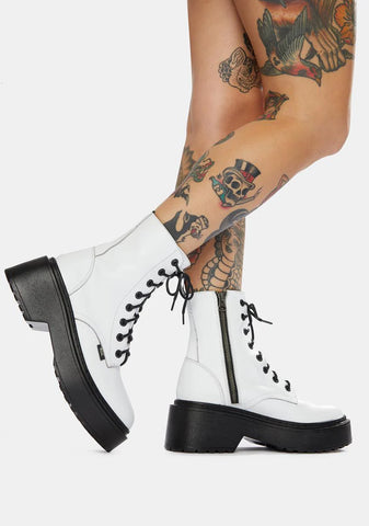 Tomboy White Leather Combat Boots