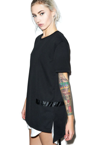 Max Leather Strips Tee - Black