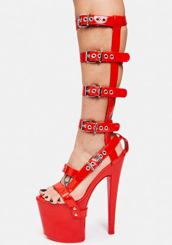 X HI Red Patent Platform Heels