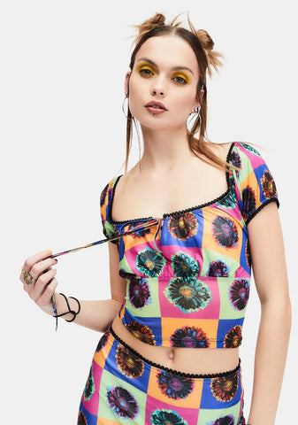 Neo-Psychedelic Mesh Crop Top