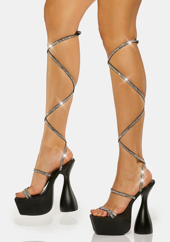 Shine Satin Diamante Lace Up Heels