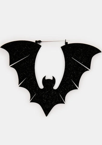 Black Glitter Halloween Bat Earrings