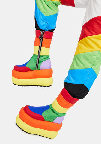 Sweet Retreat Platform Puffer Boots - Rainbow
