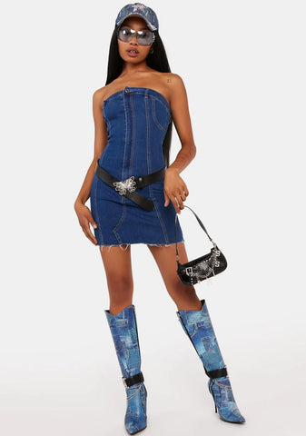Ebony Strapless Denim Mini Dress