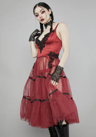 Wine Haunting Melody Midi Dress