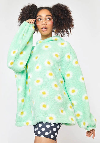 Mint Green Daisy Sherpa Hoodie